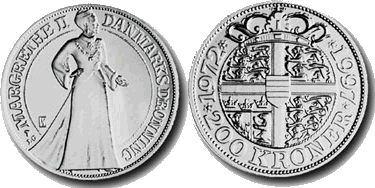 Erindringsmønt - 200 kroner i sølv - 25-års regeringsjubilæum