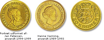 Tidligere versioner af 20-kronen i den nuværende møntserie